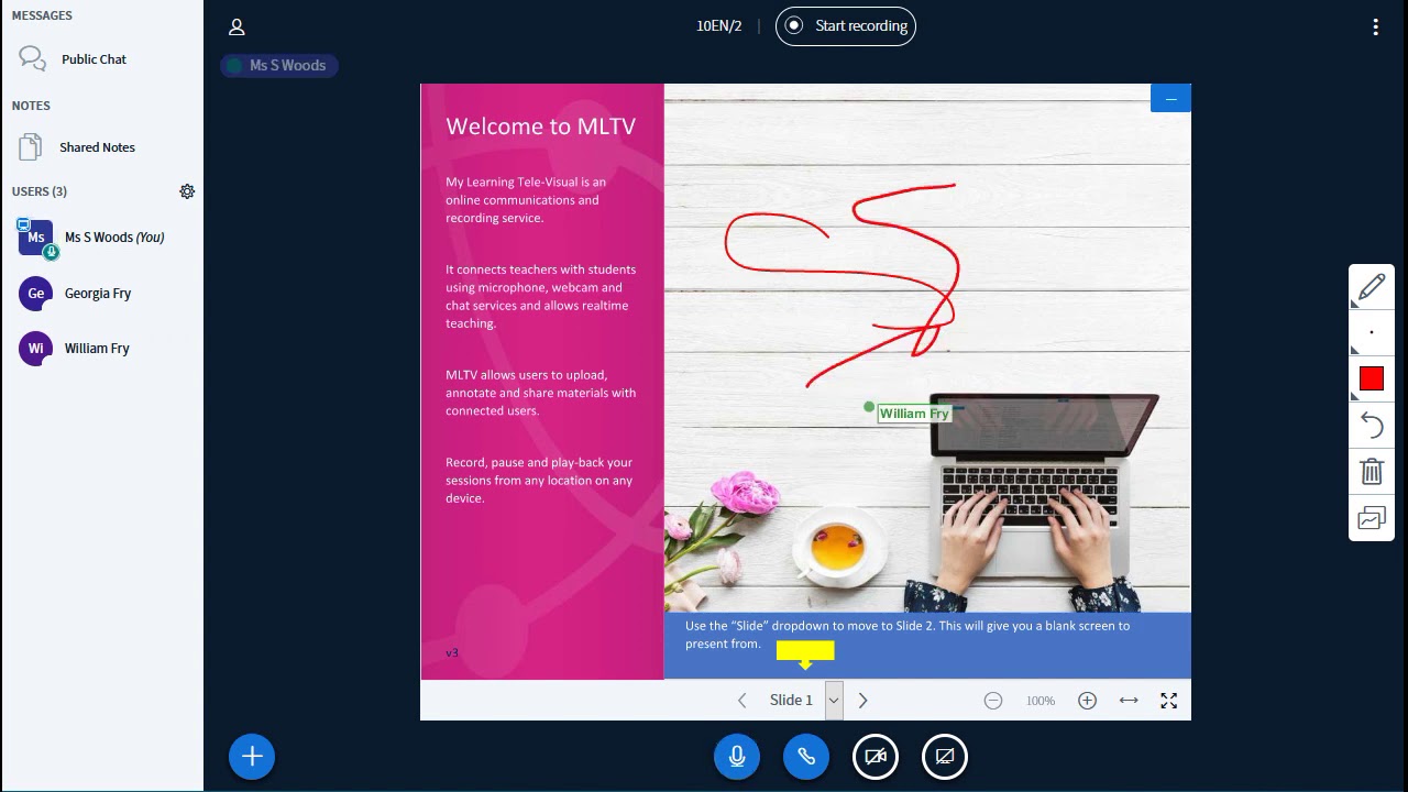 Using MLTV for a live online classroom session
