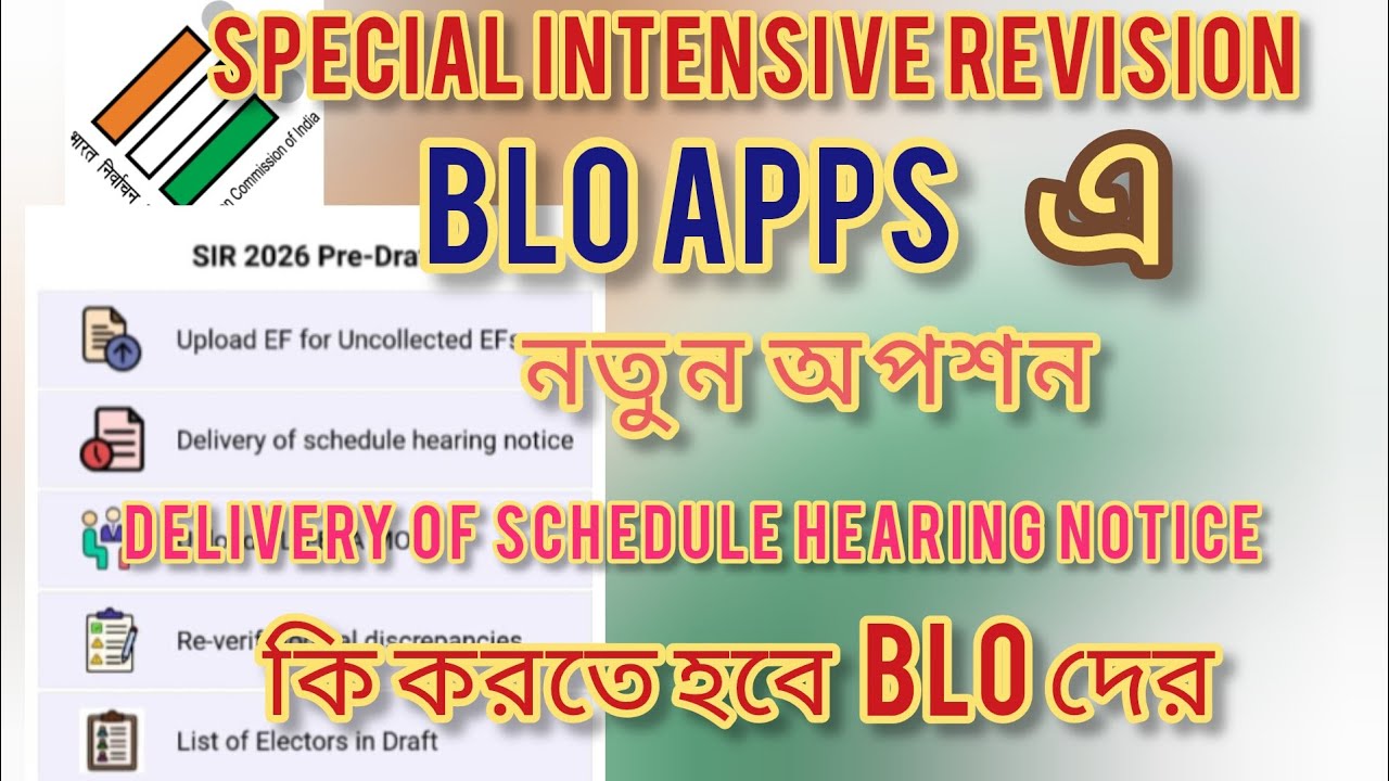SIR 2026 : Delivery of schedule hearing notice : New option : BLO app,BLO DUTY 