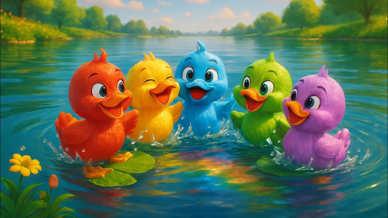 5 Colorful Ducks Swimming in the Lake 🦆🌈 | Kids Cartoon Song