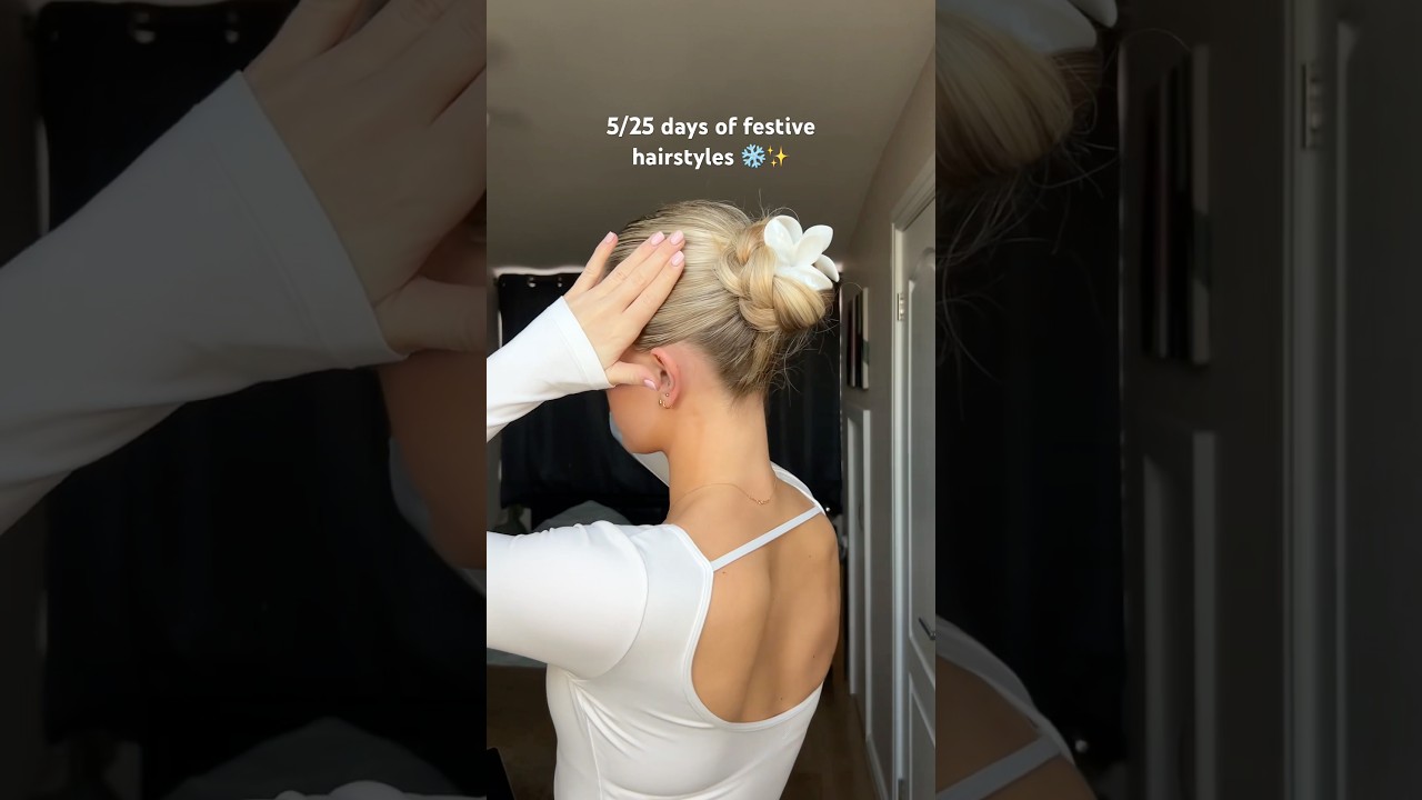 flower claw clip but make it winter 🌨️❄️ #hairstyleideas #flowerclip #hairstyle hack #plaits