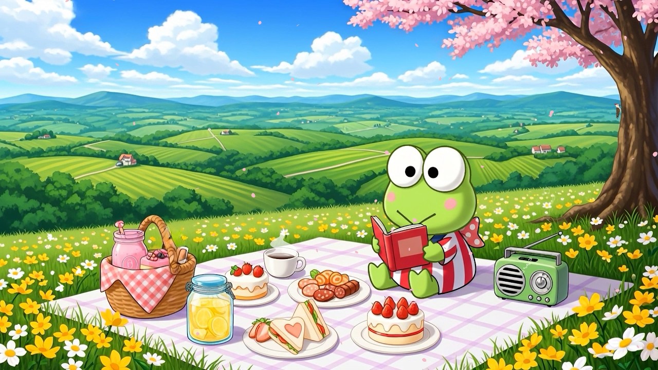 Keroppi&rsquo;s Sunny Countryside Picnic🍓Spring Lofi Afternoon 🌼Flower Meadow Lofi Vibes to Calm