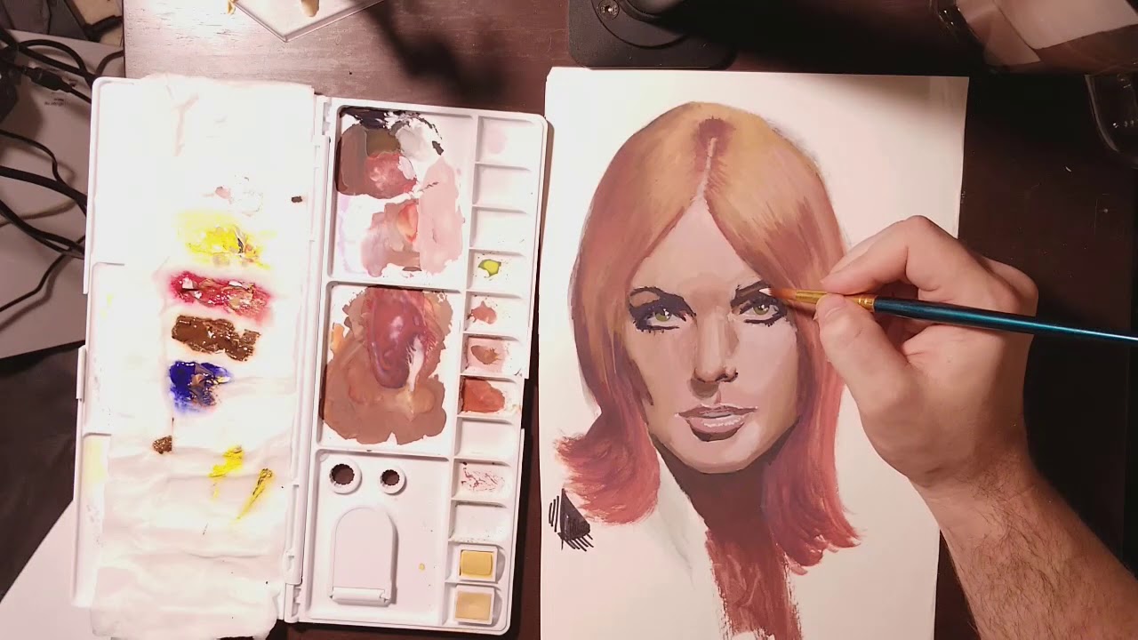 How to paint with gouache -portrait Sharon Tate