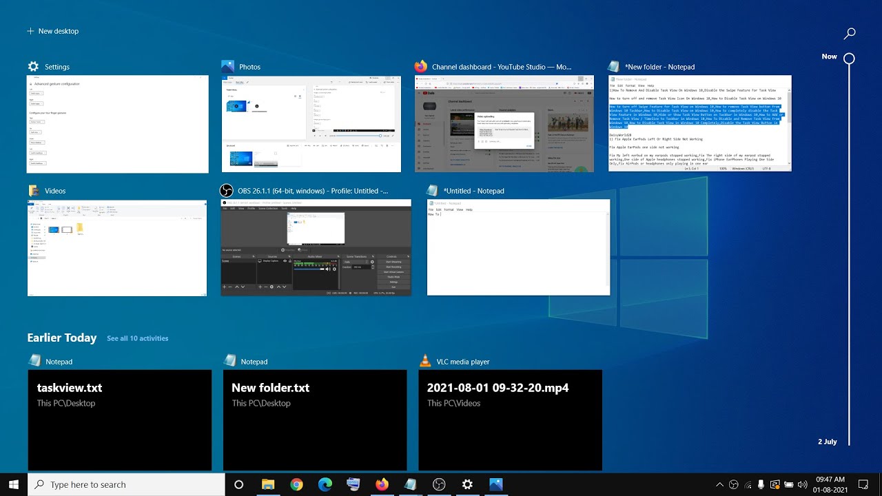 Как удалить и отключить представление задач в Windows 10, отключить функцию смахивания для предст...