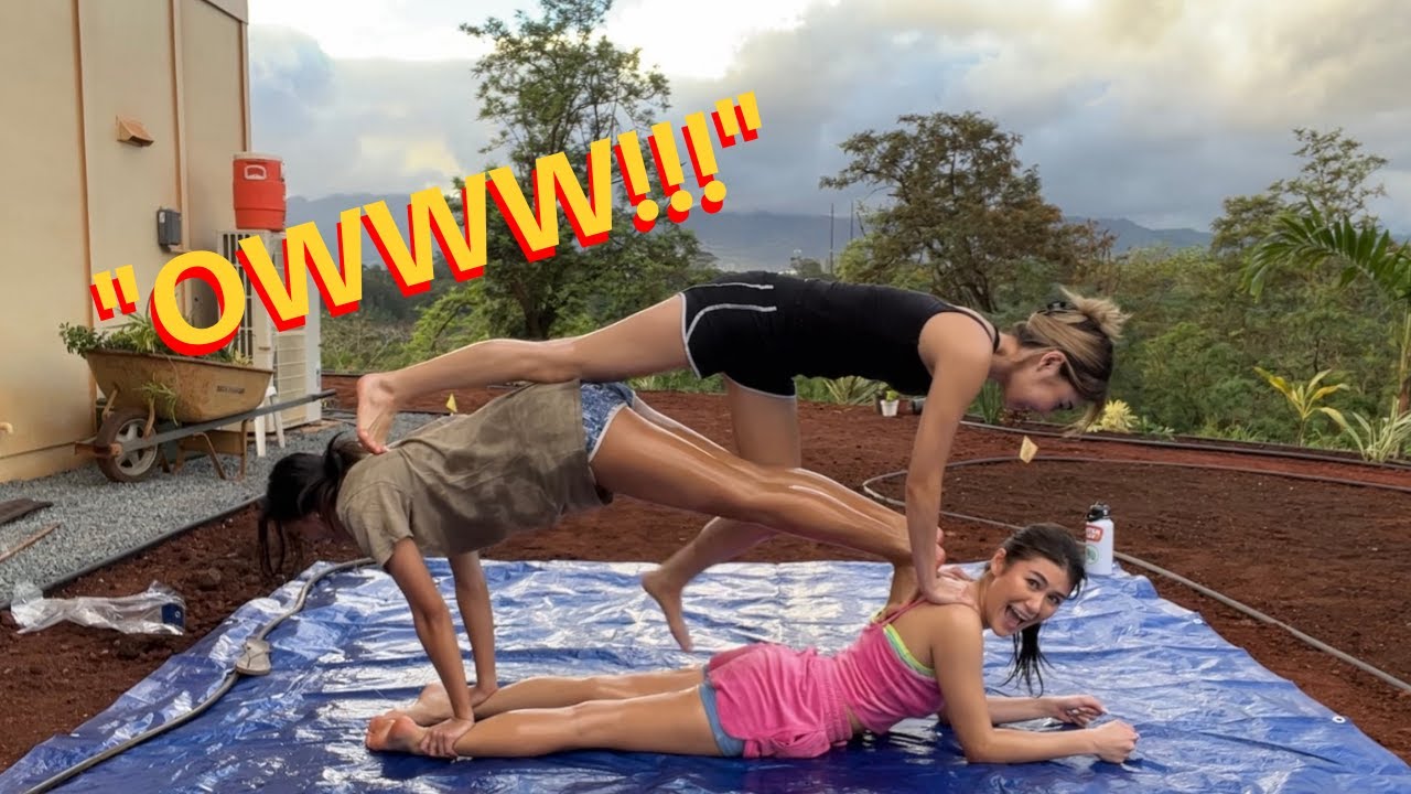 SLIPPERY YOGA POSE CHALLENGE (with baby oil!)