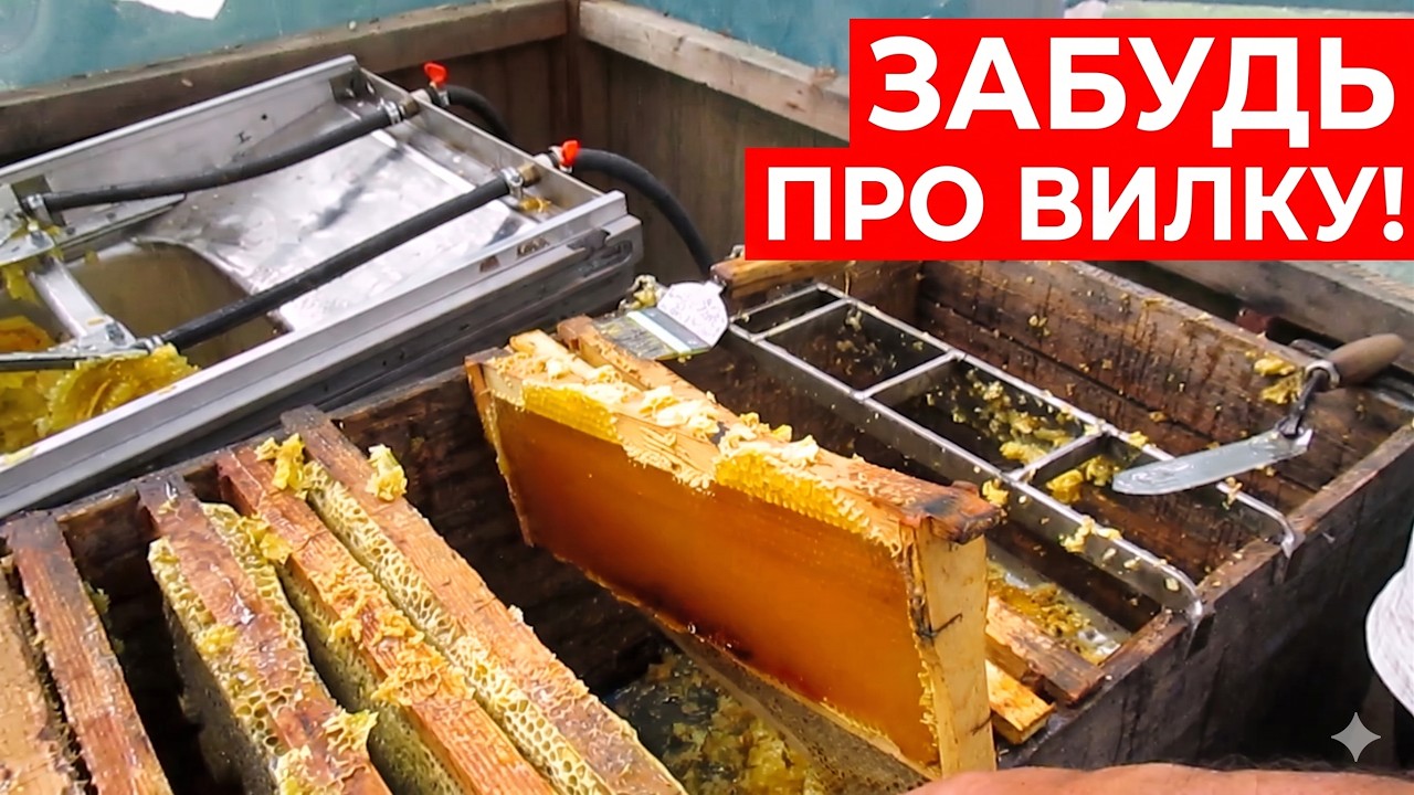 Откачка меда. Станок для распечатки сотовых рамок. Extracting Honey.