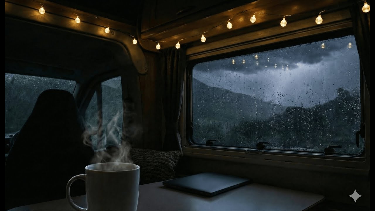 (No ADS) Cold Rain Outside, Warm Campervan Inside - Study | Relax in the mountains