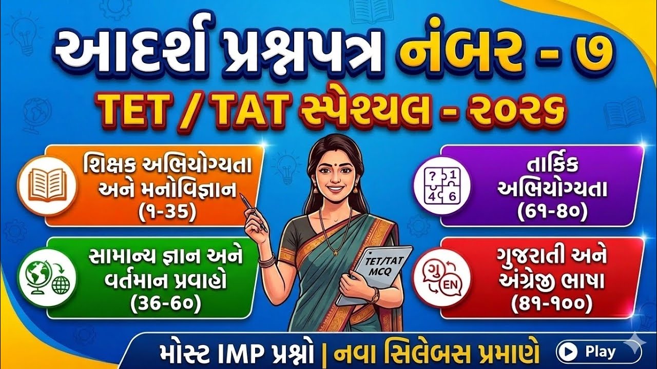 TET TAT Exam 2026 | આદર્શ પ્રશ્નપત્ર - ૭ | મોસ્ટ IMP 100 પ્રશ્નોની સમજૂતી | નવો સિલેબસ