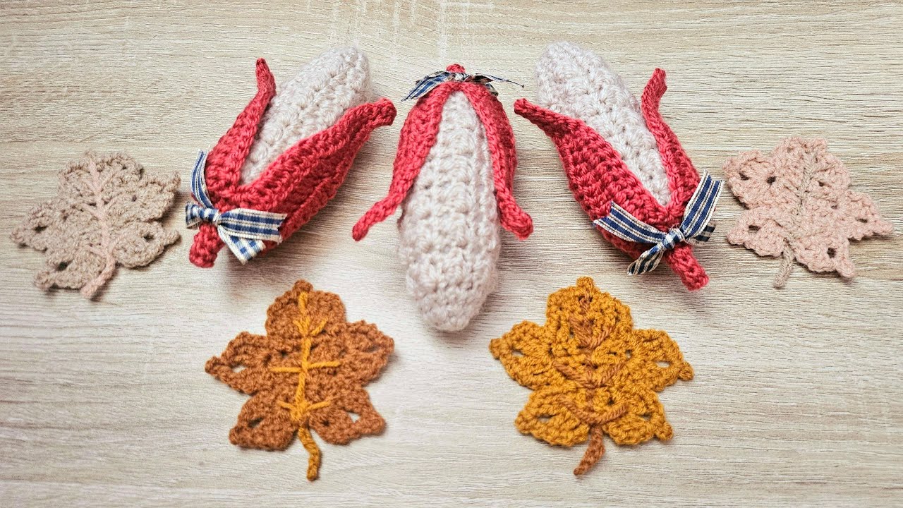 Magnífica Decoración a CROCHET 🍁🌽 | Frutos de Otoño Parte 2: Maíz y hojas de otoño