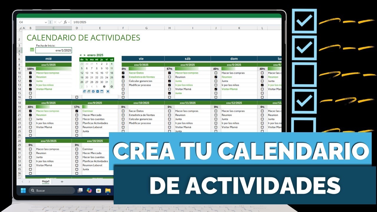 Crea un Calendario Interactivo con Casillas de Chequeo y Calendario Flotante en Excel en Minutos