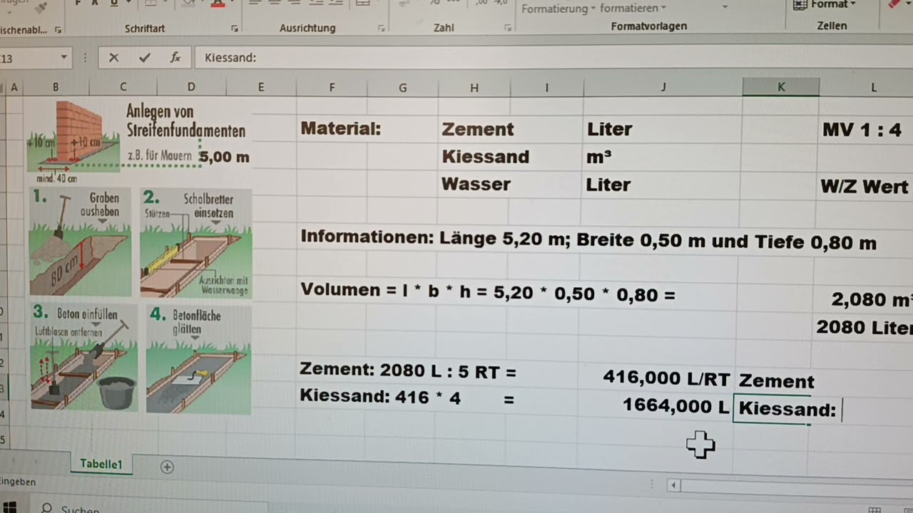 Material für ein Betonfundament berechnen