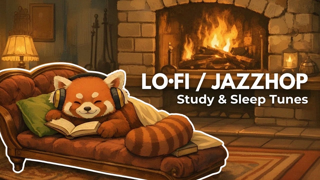 Cozy Fireside Reading Ambience 🐾 Relaxing Jazz Music & Fireplace Sounds