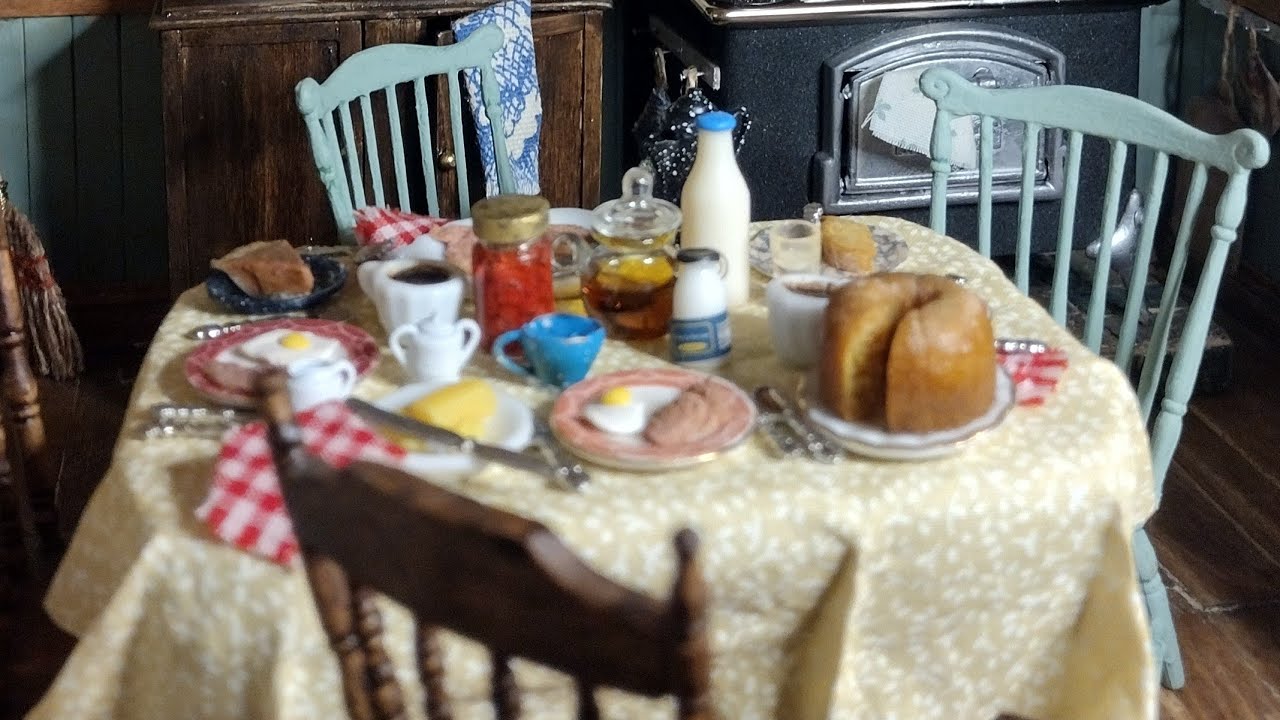DOLLHOUSE KITCHEN #4 -BREAKFAST TABLE and SHELVES for ROOMING HOUSE DOLLHOUSE