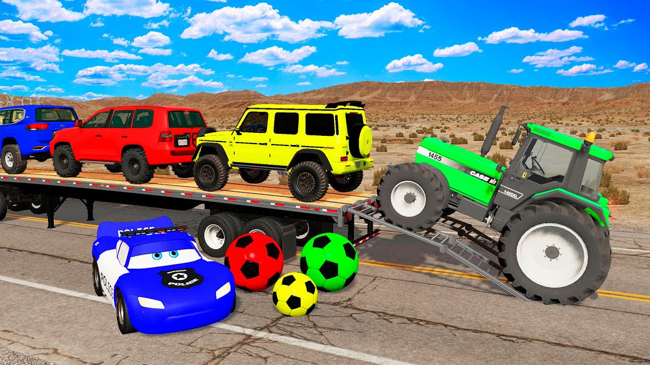 Flatbed Truck Mcqueen | Transportation with Truck - Pothole vs Car #42 - BeamNG.Drive