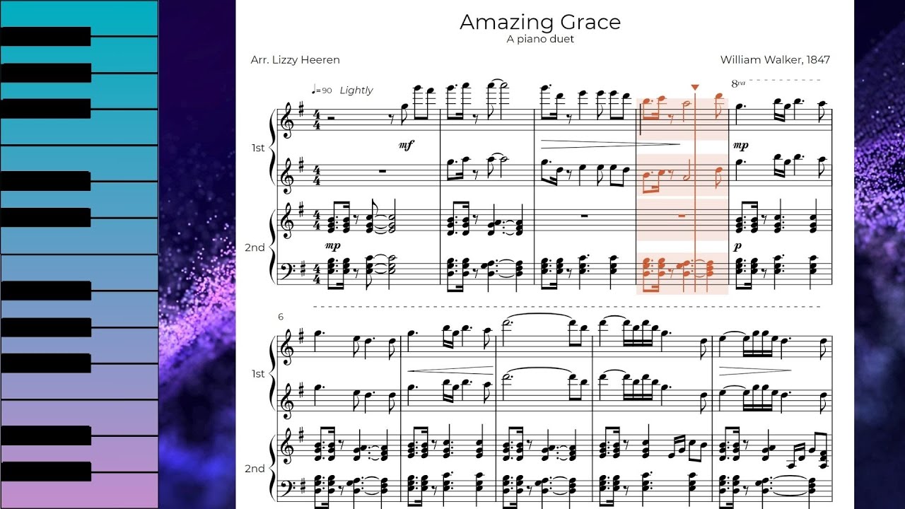 Amazing Grace - PIANO DUET | Score Version Arr. Lizzy Heeren