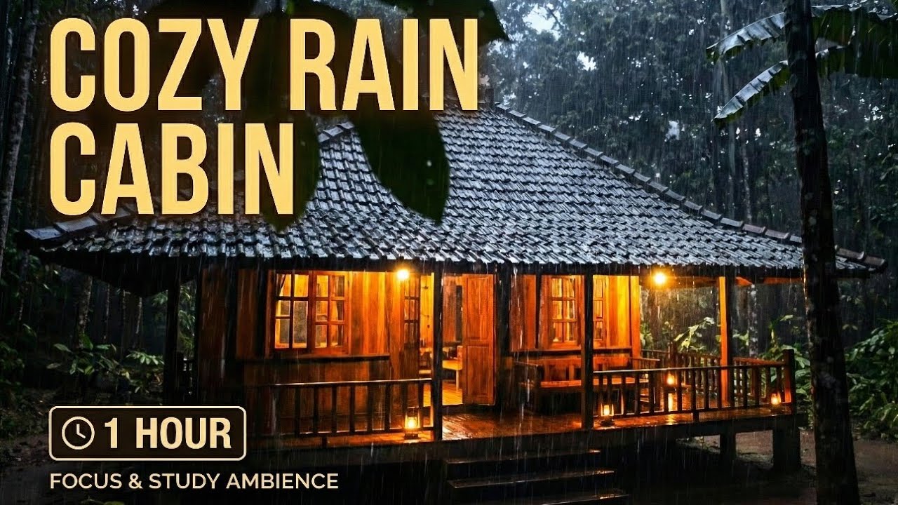 1 Hour Rain on Wooden Cabin 🌧️ | Cozy Ambience for Focus & Reading