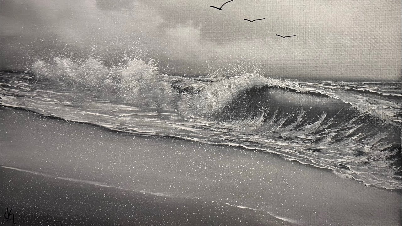 Black & White Seascape Tutorial #paintwithjosh #paintingtutorial #BobRoss #ArtTeacher #Seascape 