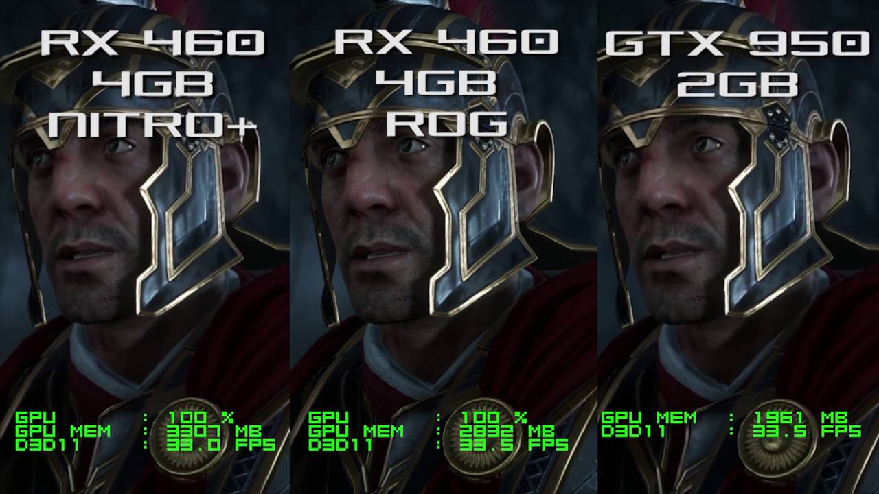 RX 460 ROG vs RX 460 NITRO vs GTX 950 - Ryse: Son of Rome 1080p Frame Rate Test