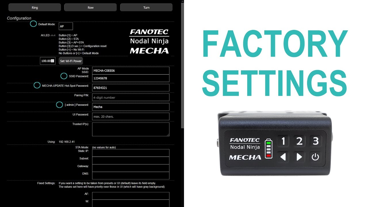 About MECHA's Factory Settings