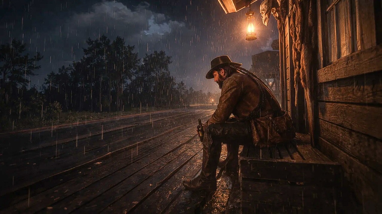 Arthur's Lonely Moment While Waiting For a Train at Rhodes During Night Thunderstorm | RDR2 ASMR
