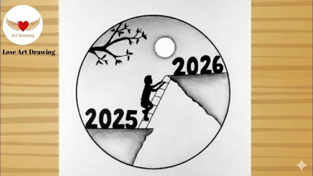 Happy new year scenery drawing | happy new year drawing | easy drawing 2026 | new year drawing 