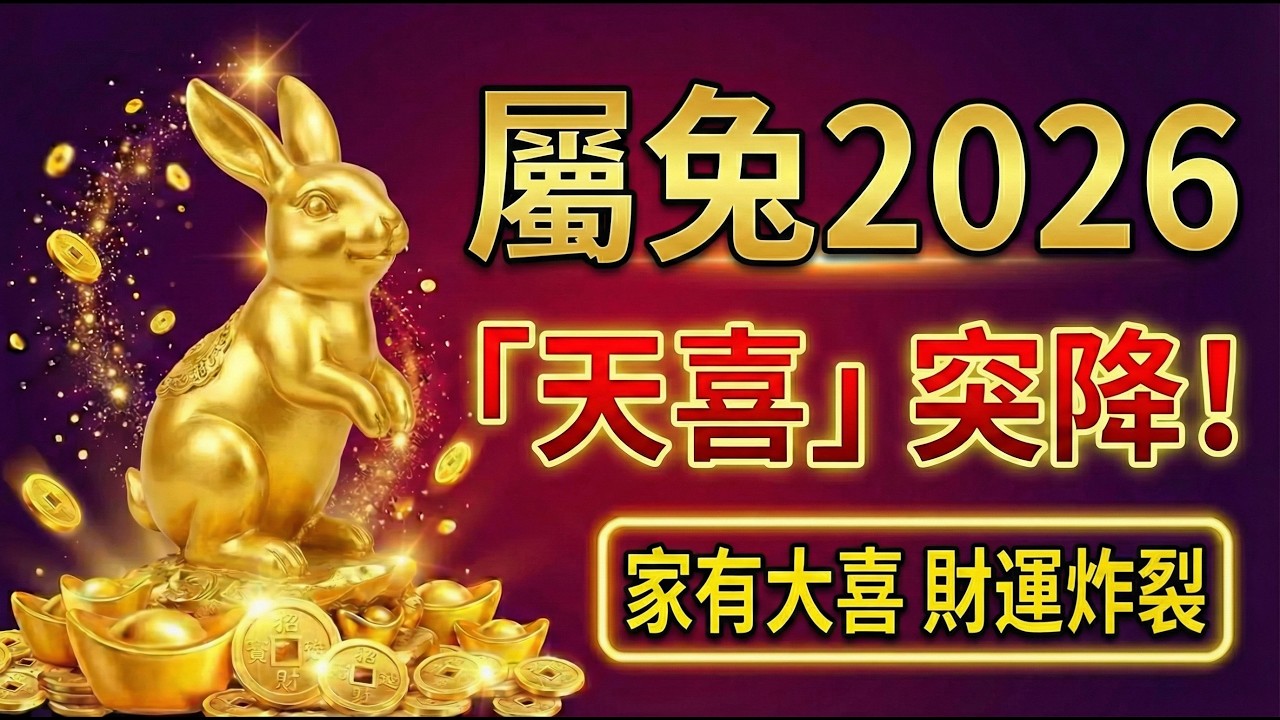 熬過來了！屬兔人2026年命帶「天喜」：家有喜事、財運稱冠，但這一個「禁忌」千萬別碰，否則福報變禍事！#2026生肖兔運勢 #屬兔2026運程 #財運 #風水 #招財 #丙午馬年 #改運 #生肖兔