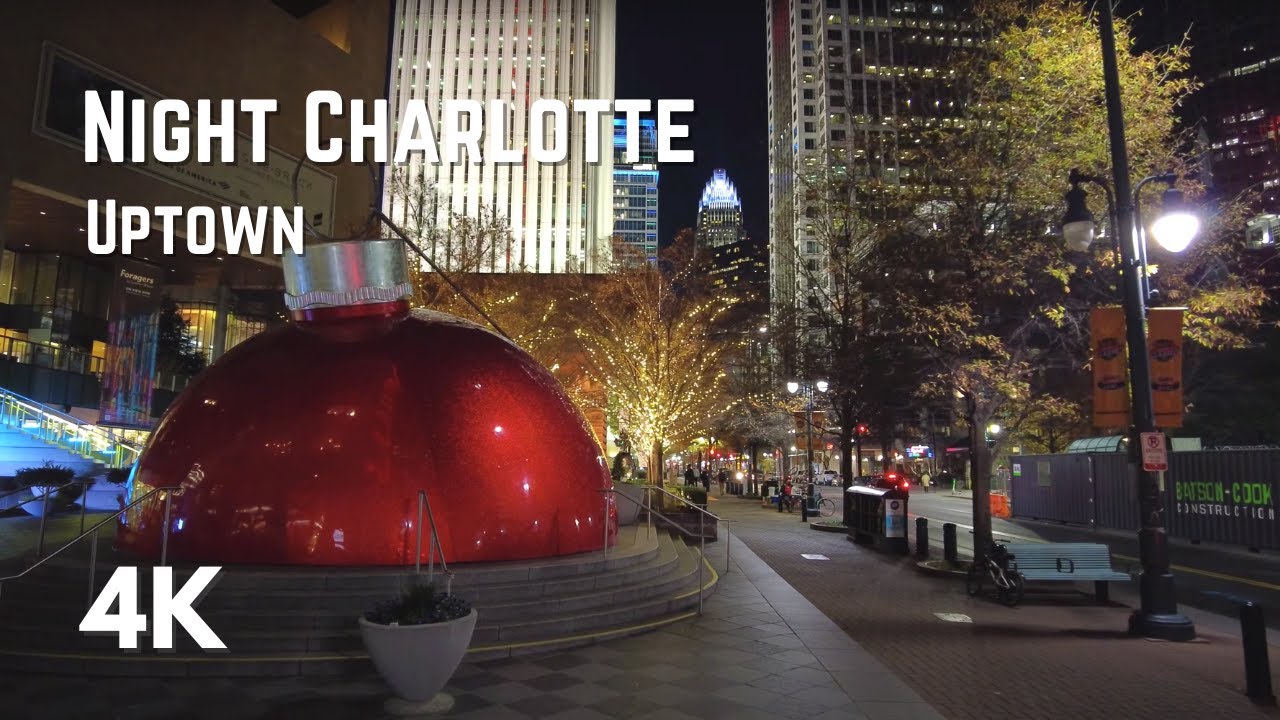 Charlotte Christmas Walk🎄| Night Charlotte | Uptown – Romare Bearden Park, Tryon Street | 4K