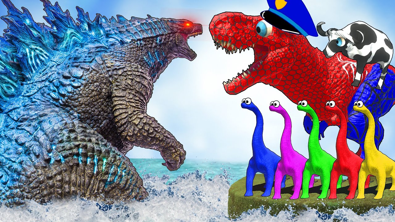 TYRANNOSAURUS REX vs Godzilla and Spiderman T-Rex in ARBS Jurassic World - EPIC Battle in ARBS
