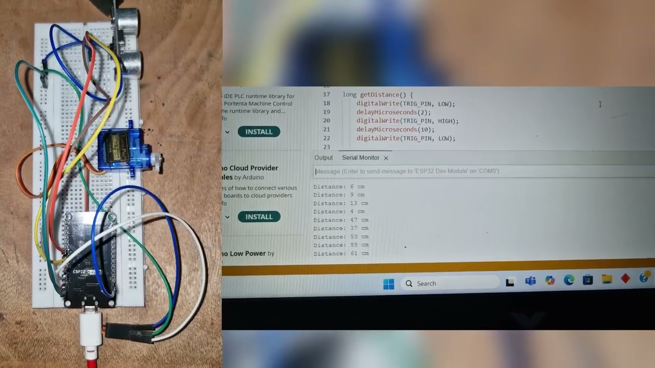 Operating servo motor using ESP32 and ultrasonic sensor.