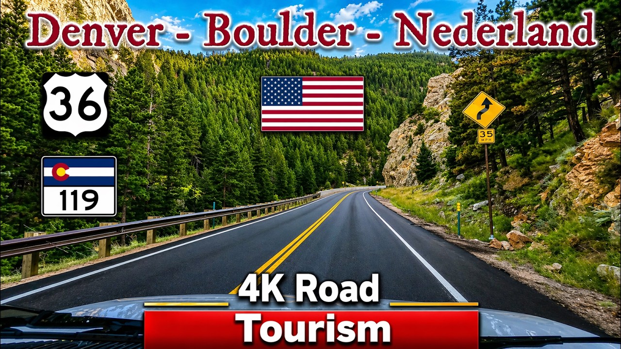 Driving in Colorado Rocky Mountains from Denver to Boulder to Nederland