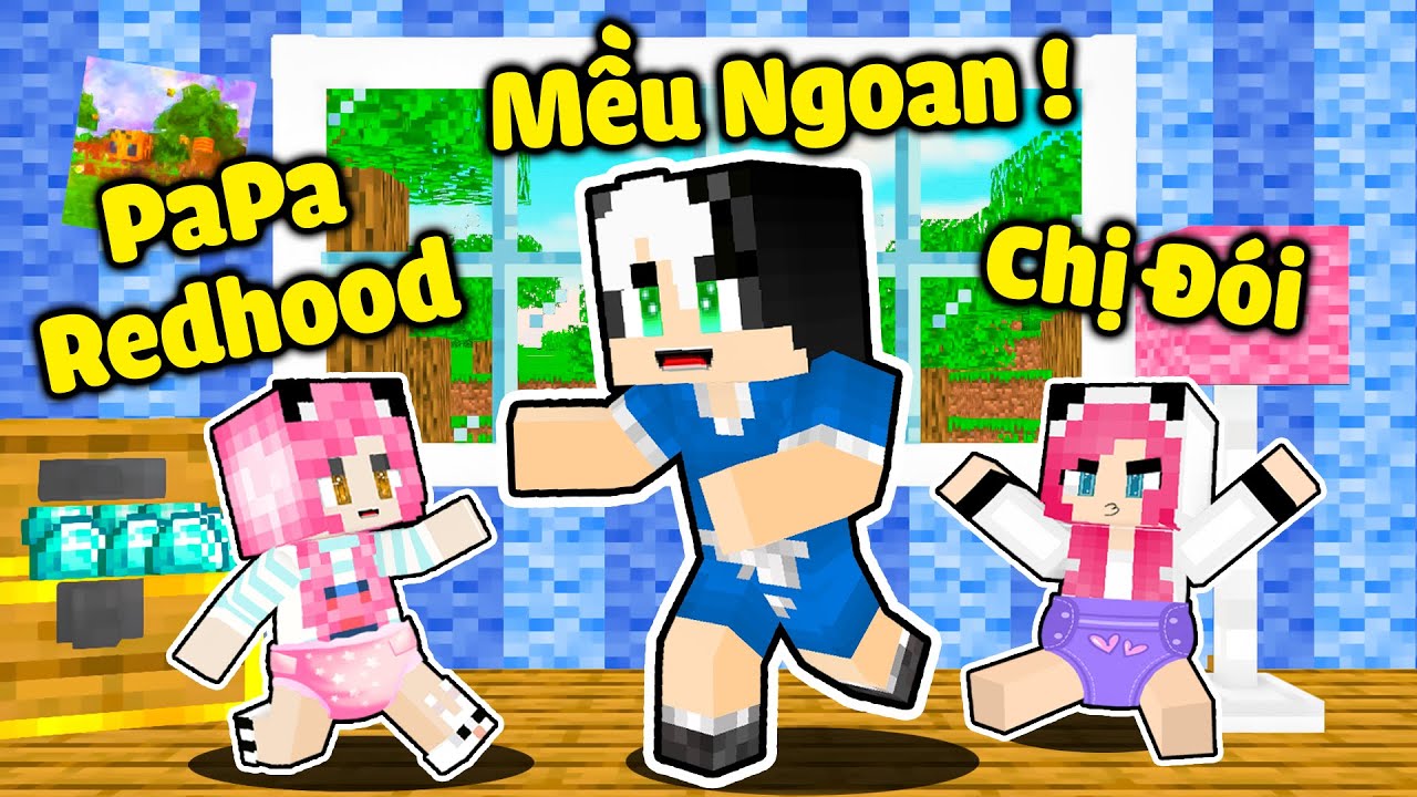 MỀU THỬ THÁCH 24H BIẾN THÀNH EM BÉ SIÊU QUẬY TRONG MINECRAFT*1NGÀY REDHOOD LÀM BẢO MẪU CỦA CHỊ PANDA