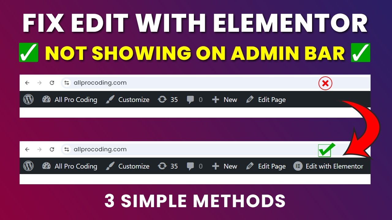 How to fix Edit with Elementor button missing from Admin bar | Edit with Elementor not showing