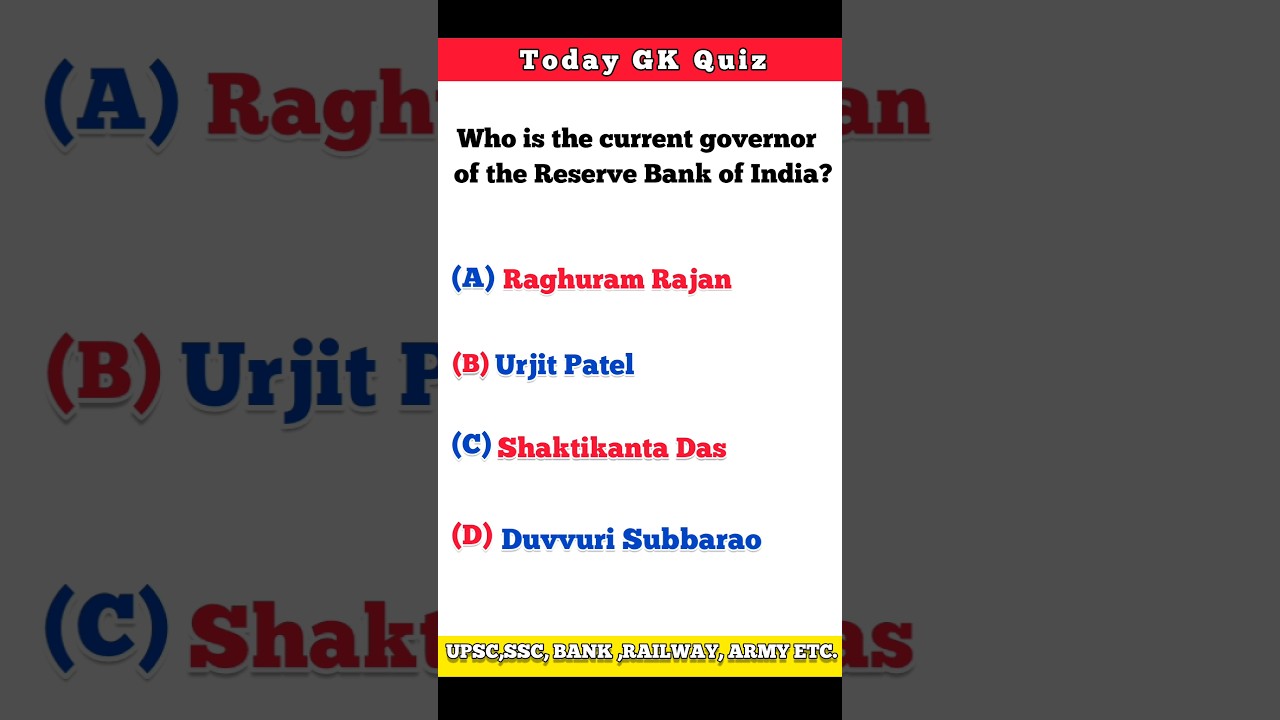 Who is the current governor of the Reserve Bank of India? #gk #gs #ssc #viral