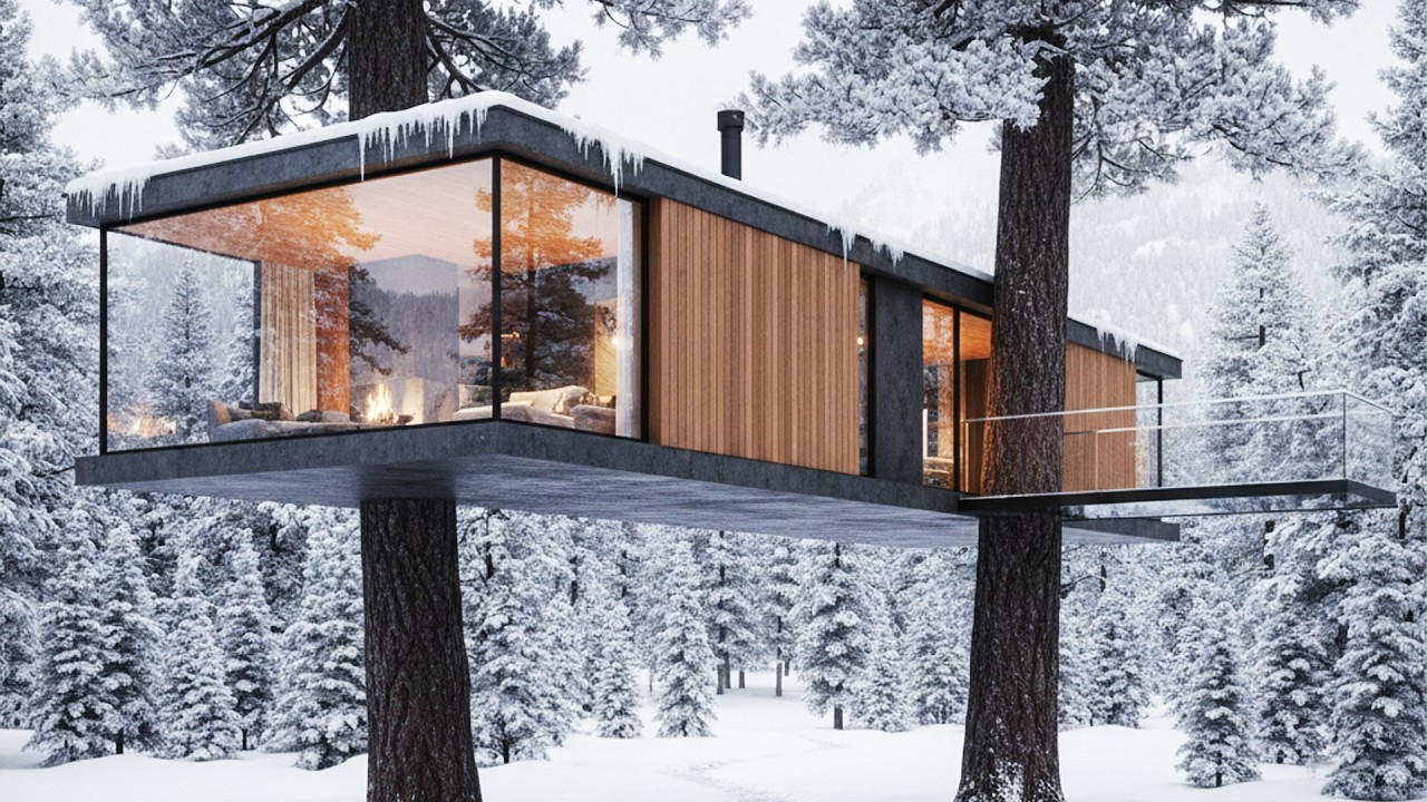 Building a Cozy Glass Cabin in Heavy Snowfall | Solo Winter Forest Build (ASMR)