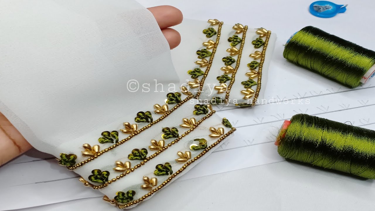Hand embroidery boutique style sleeves tutorial for beginners|lavangam stitch embroidery