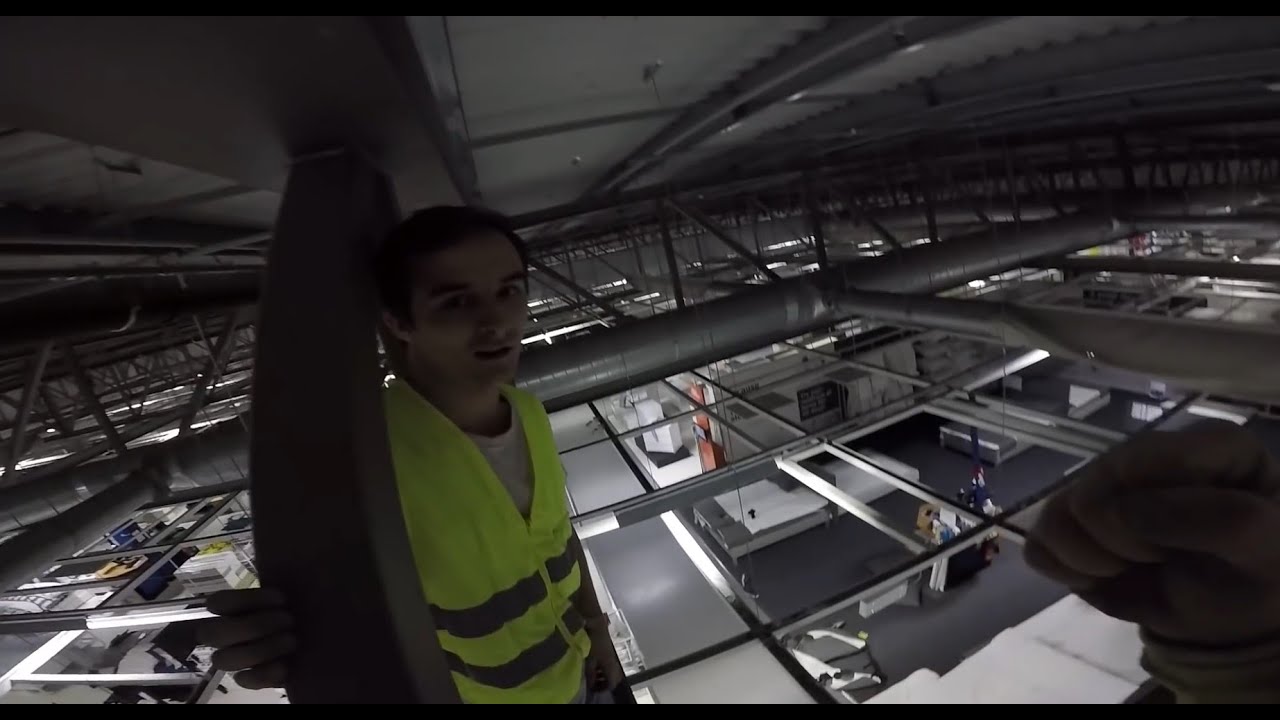 PARKOUR OVERNIGHT IN IKEA  WE JUMPED OFF ROOF TO BEDS