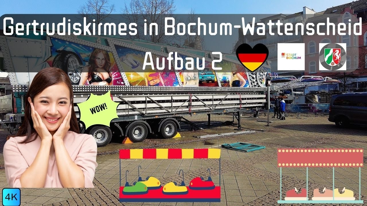 Gertrudiskirmes in Bochum-Wattenscheid Aufbau 2.2024 4K 60FPS