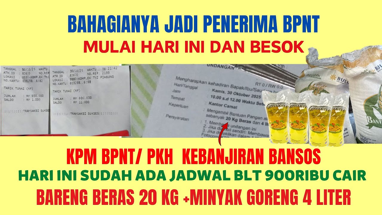 HARI INI SALUR BERAS 20KG DAN MIGOR 4 LITER DISUSUL BLT 900 RIBU DAN BANTUAN BPNT 600 RIBU RUPIAH