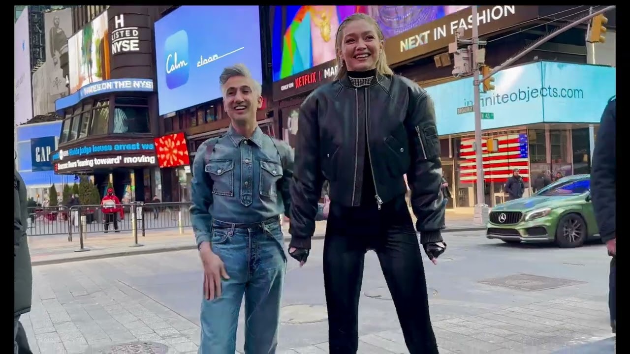 Gigi Hadid and Tan France promote their show 'Next in Fashion' on GMA in Times Square, NYC