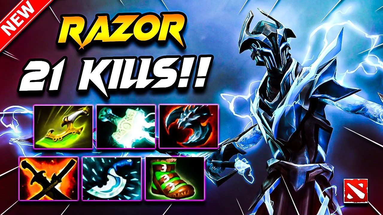21 Kills RAZOR Dota 2 Gameplay | RAZOR DOTA 2 Gameplay | Razor Carry Build Pro Gameplay Guide 7.41