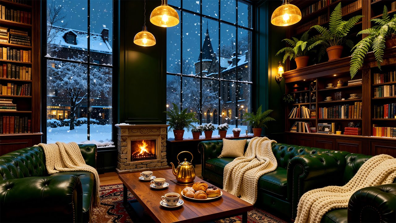 Warm Winter Nights with Jazz | Elegant Café Lounge with Soft Jazz, Fireplace Sounds for Reading