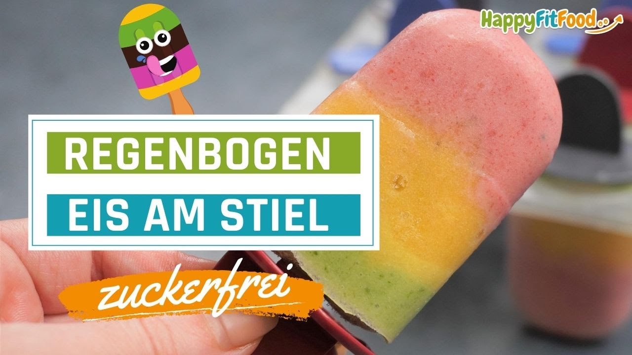 Fruchteis selber machen ohne Zucker - Regenbogen Popsicles zuckerfrei, lecker und sch&ouml;n bunt!