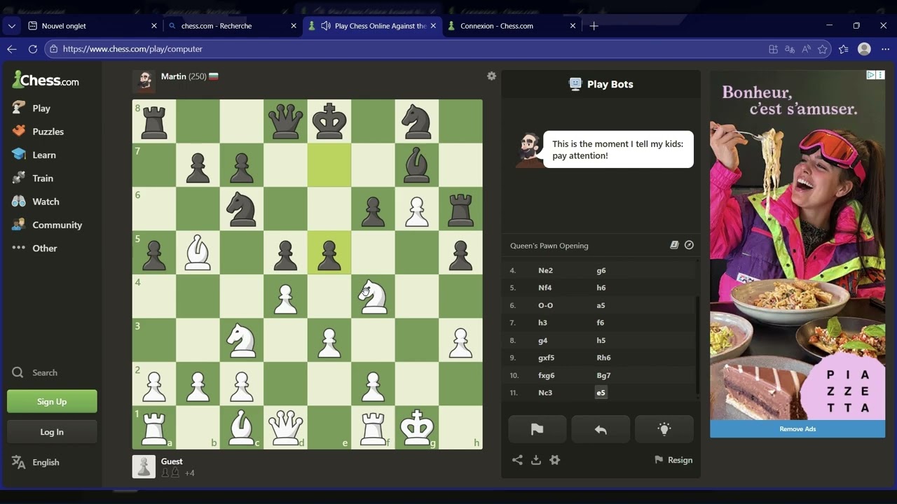 Je joue pour la première fois sur ma chaîne à Chess 