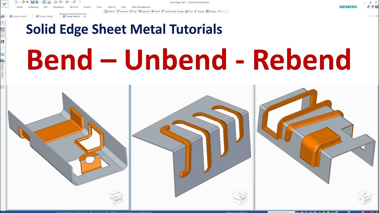 Solid Edge Sheet Metal Tutorials  #4 | How to use Bend, Unbend, Rebend command