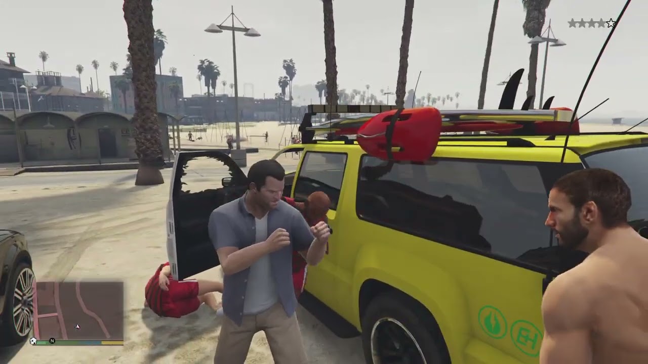 GRAND THEFT AUTO STORY MODE TAKING A TAXI TO BEACH AREA AND ATTEMPTING TO TAKE A LIFE GUARD TRUCK 