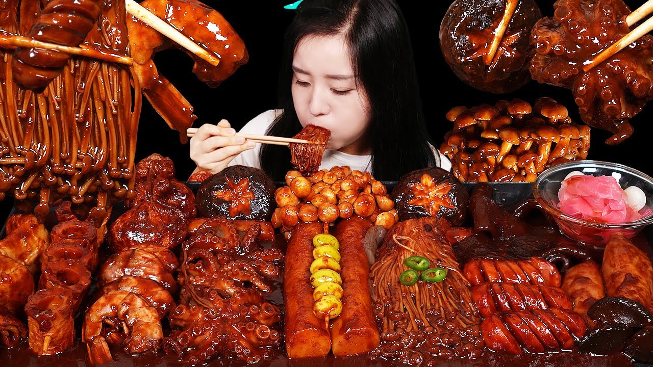 ПРИГОТОВЛЕНИЕ MUKBANG:) острый гриб из морепродуктов из черной фасоли Ттеокбокки.