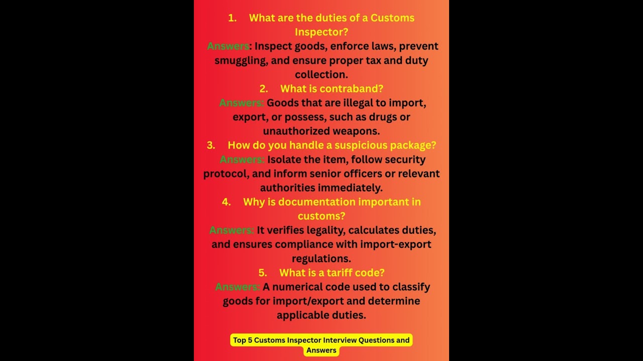 Top 5 Customs Inspector Interview Questions and Answers for 2025