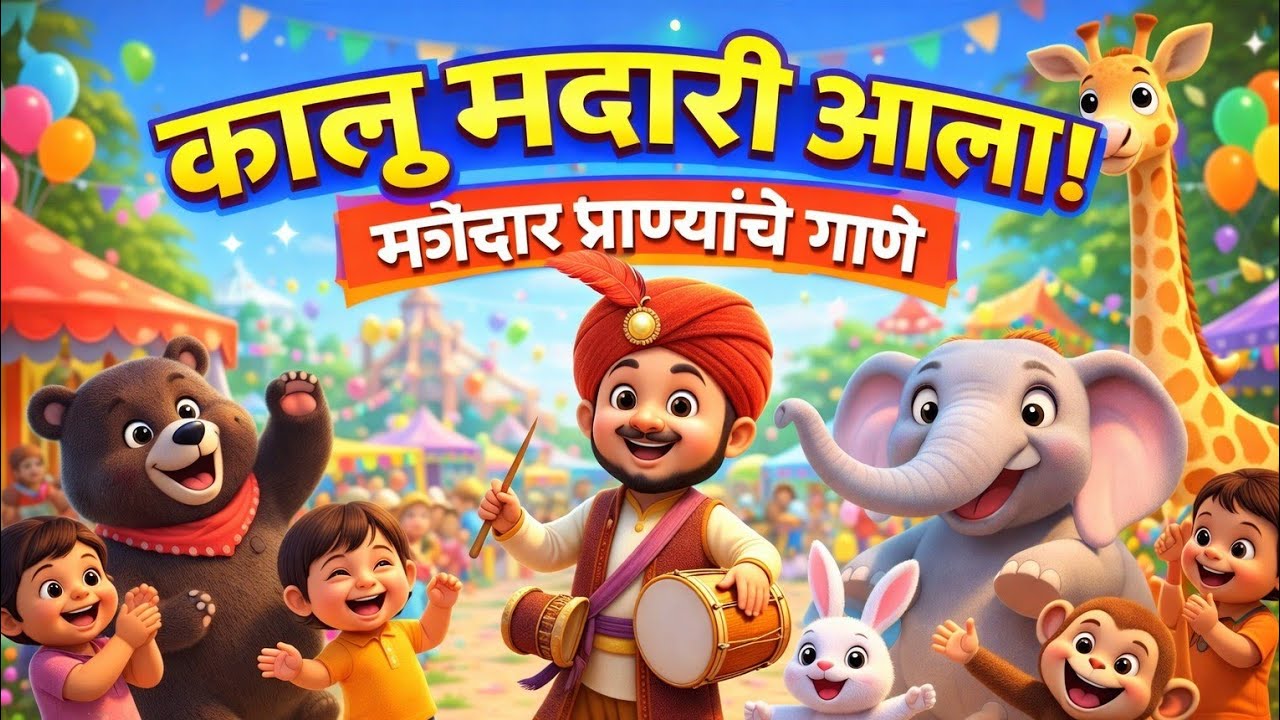 कालू मदारी आला | मराठी बालगीत | मुलांसाठी मजेदार प्राणी गाणे|Kalu Madari Aaya Marathi Rhyme