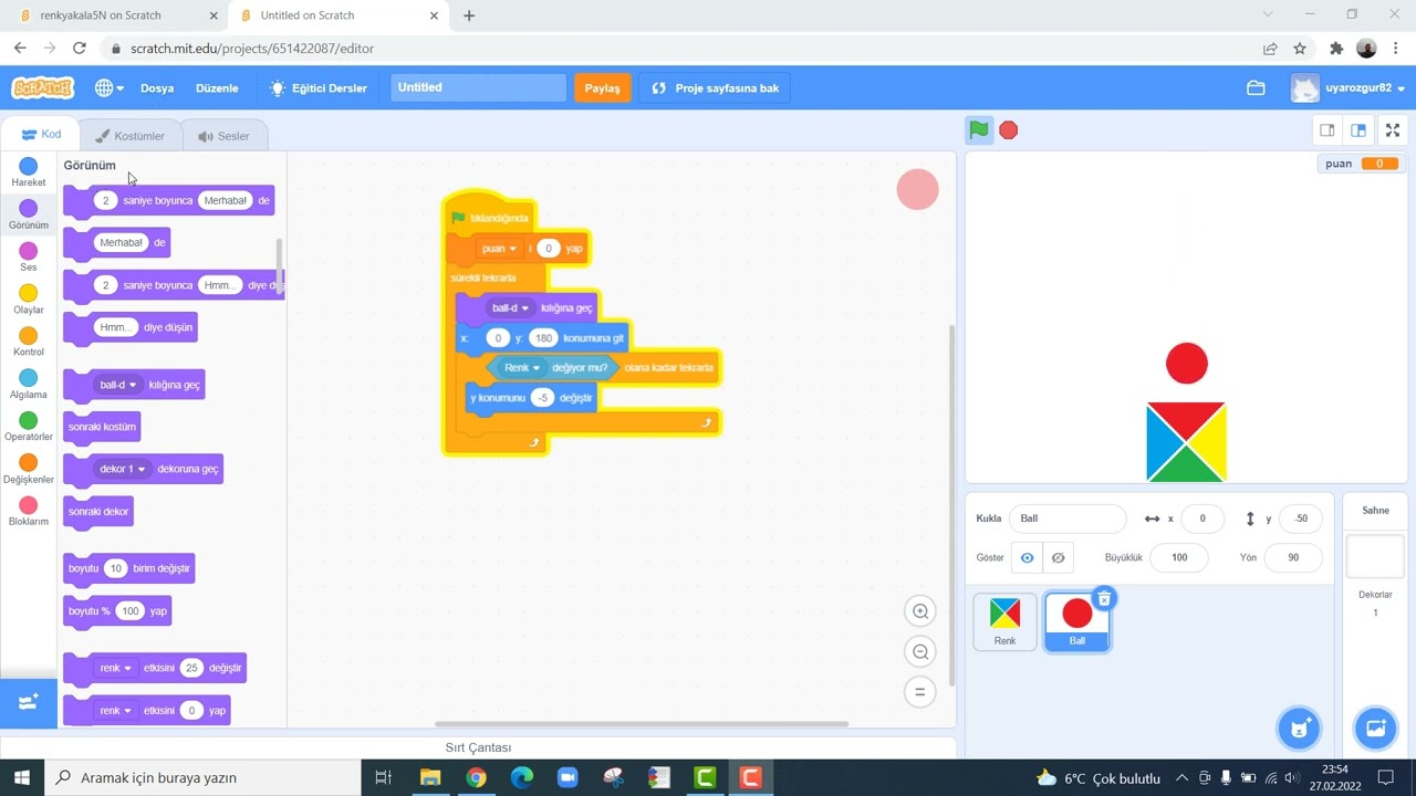 Scratch' de Renk Yakalama Oyunu