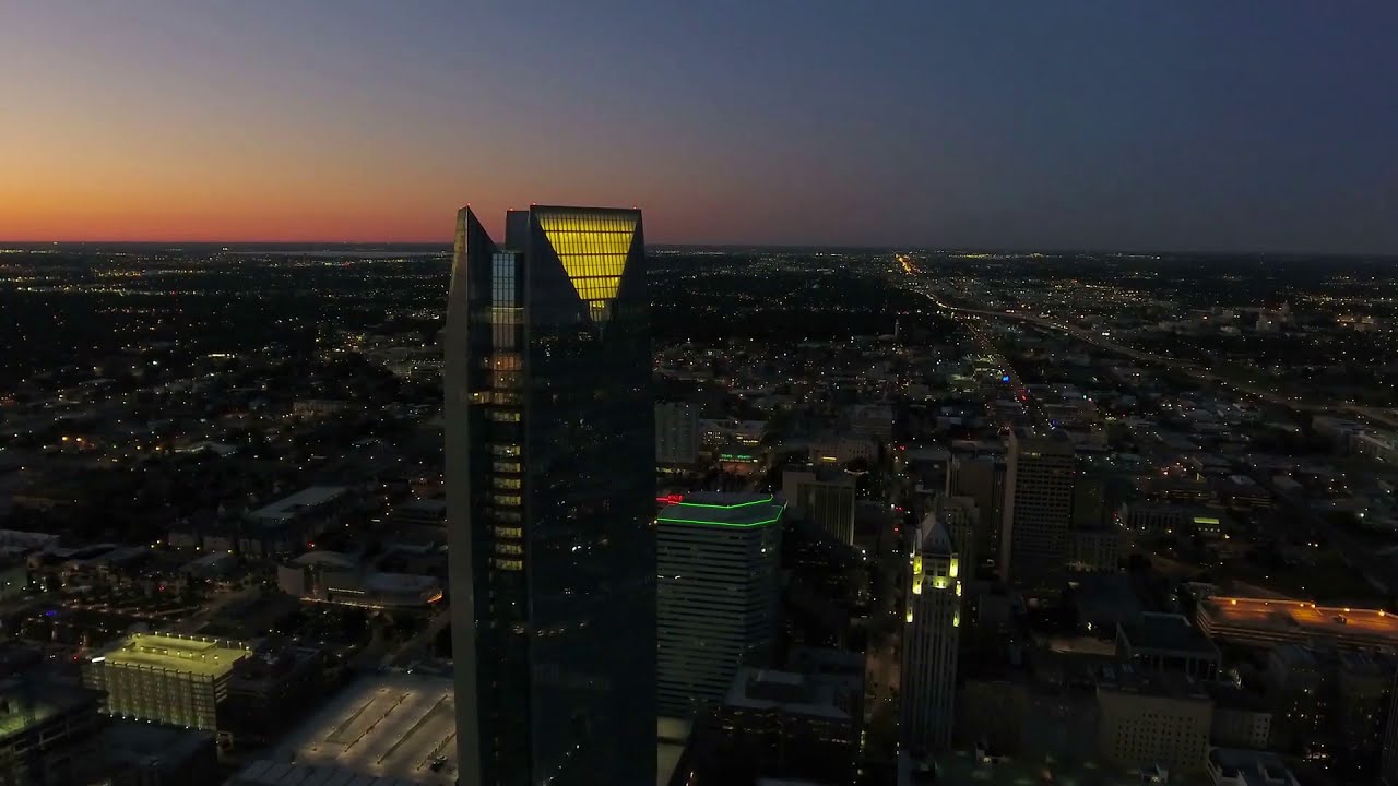 Oklahoma City At Night 4k, Drone Film From Above, USA, A Travel Tour UHD