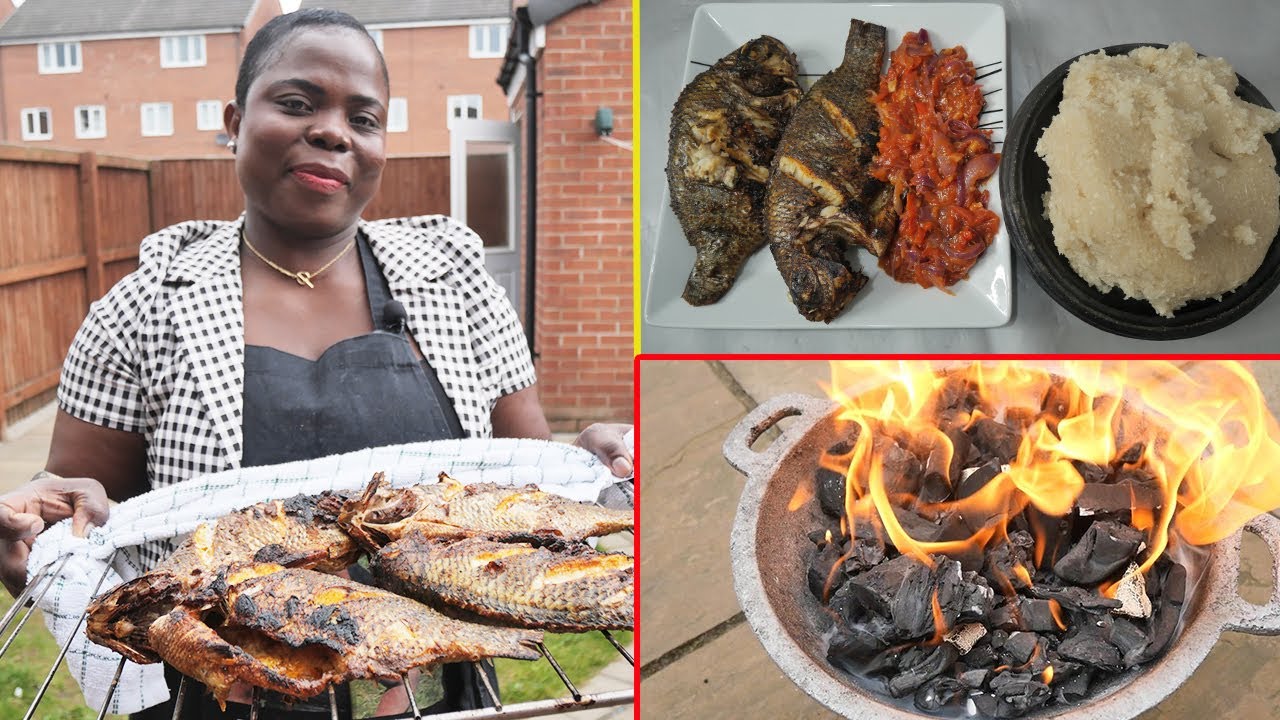 INCREDIBLE GRILLED TILAPIA & GARI with hot SAUCE !!Prepared by @hildaskitchen1424